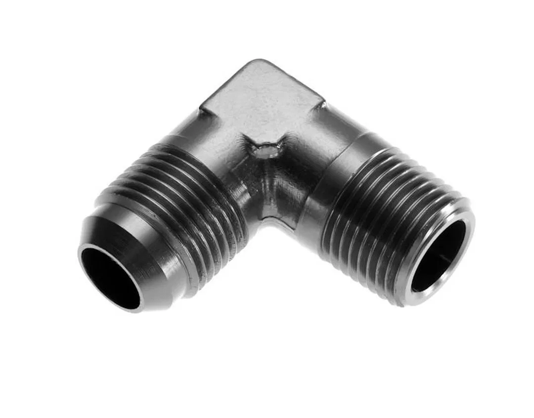 822-10-06-2 – REDHORSE Adapter Fitting, -10 AN Male To 3/8 NPT Male 90 Degree Anodized Black Aluminum Single